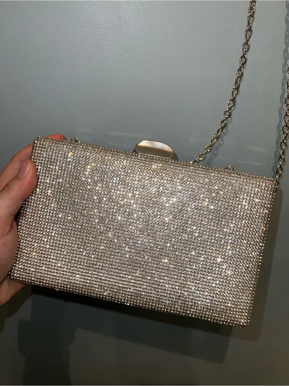 Rhinestone Clutch Purse With Chain